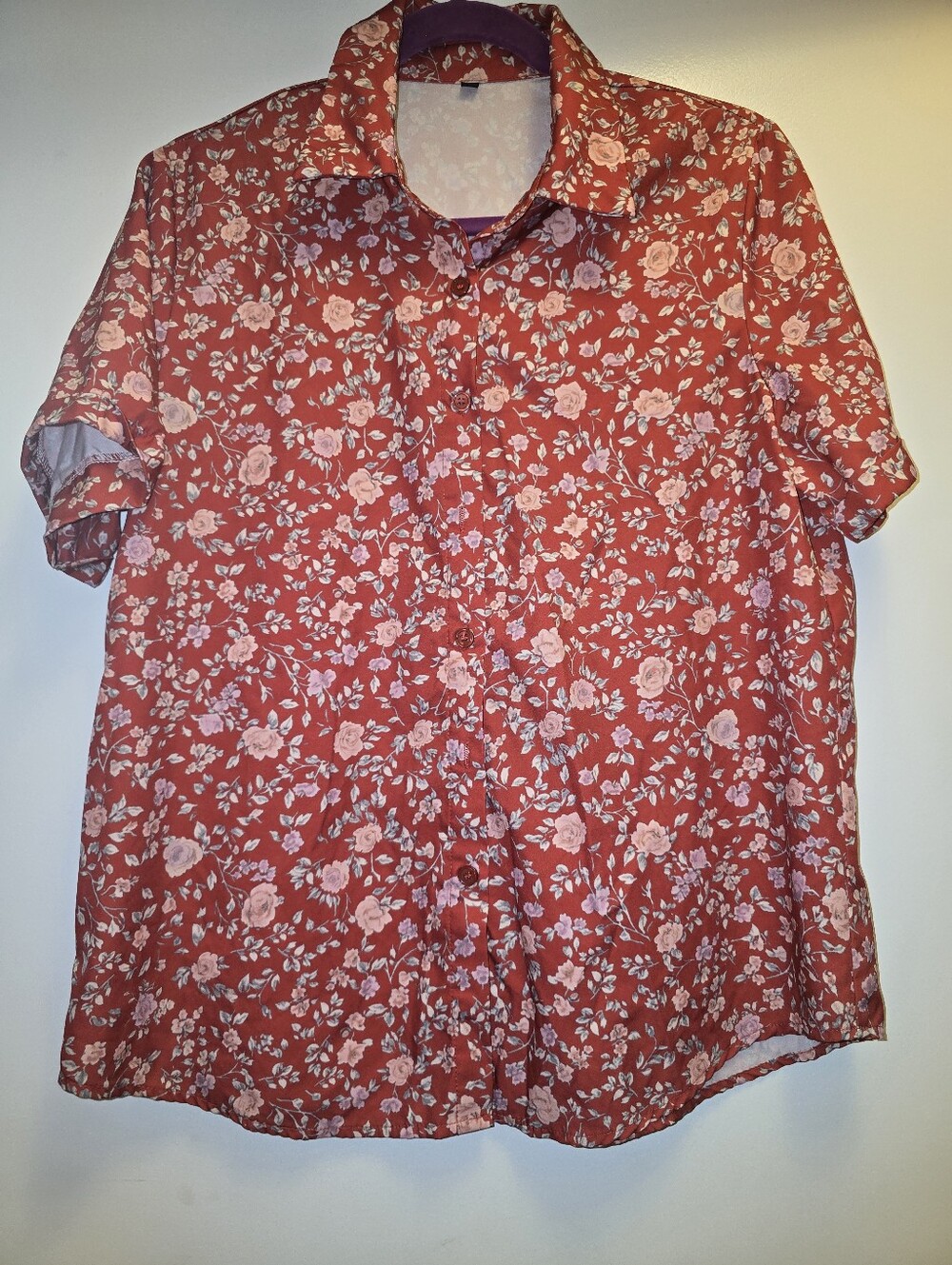 Vintage Floral  Button Down Shirt Red Florall